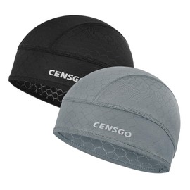 CENSGO Skull Cap Helmet Liner for Men Women, Cycling Cap Sweat Wicking Liner, Cooling Head Cover for Running, Hard Hat, Motorcycle(Black+Dark Grey)