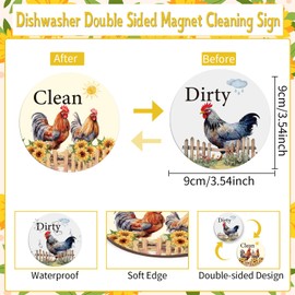 Dishwasher Magnet Clean Dirty Sign - Cosmisun Chicken Clean Dirty Magnet Farmhouse Animal Clean Dirty Signs Rooster Double Sided Reversible Dish Washer Kitchen Indicator for Home Refrigerator Decor