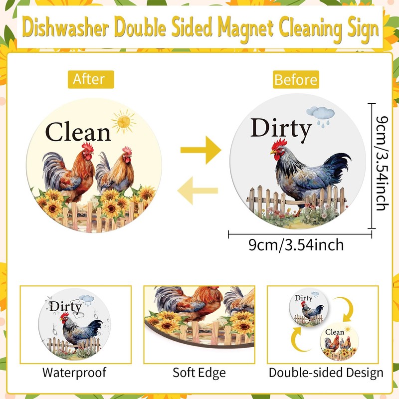 Dishwasher Magnet Clean Dirty Sign - Cosmisun Chicken Clean Dirty