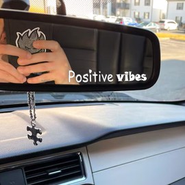 3X Positive Vibes Rear View Mirror Decor Set, Funny Car Decals Vinyl Girly Stickers Passenger Rear View Car Decor Accessories, Valentines Day Gifts, Rearview Mirror Accessories