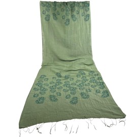 Humble Hilo Silk Blend Blooming Stencils Silk Cotton Scarf Floral Pattern Silk Neck Scarf for Women (Lime Green Poppy)