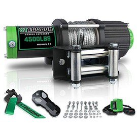 STEGODON New 4500 lb. Load Capacity Electric Winch,12V Steel Cable Winch with Wireless Handheld Remote and Wired Handle, IP67 Waterproof Electric Winch with 4-Way Roller Fairlead