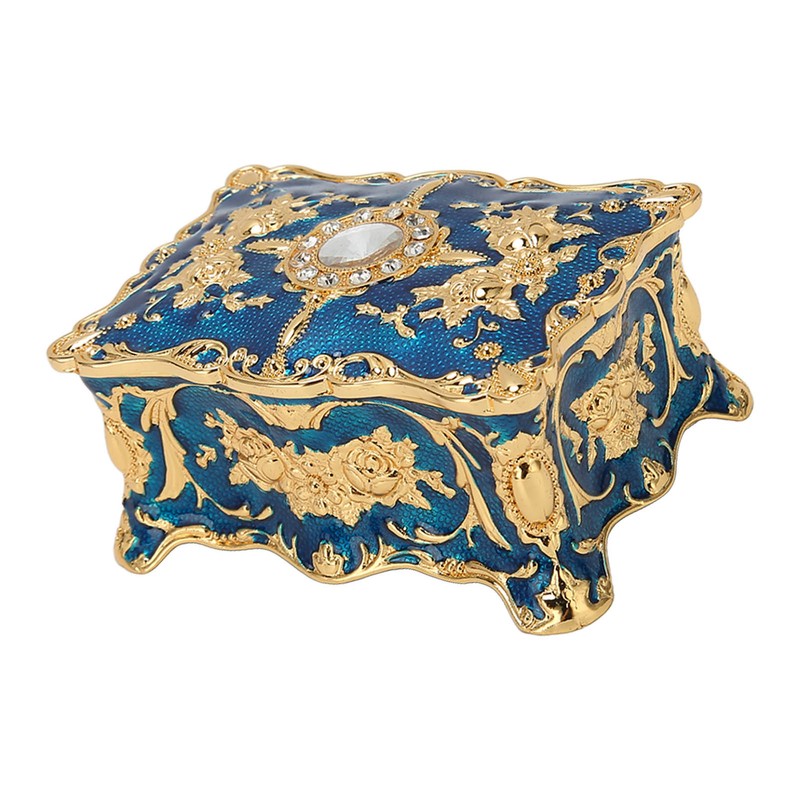 Royalblue Rhinestone Jewelry Box Ring Retro Flower Engraved Earrings Necklace