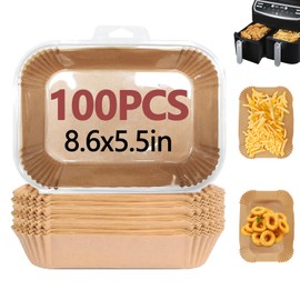 EKACO 100PCS Air Fryer Liners for Ninja, 8.6 x 5.5 inch Disposable Air Fryer Paper Dual Basket, Non-Stick Unbleached Parchment Paper Baking Accessories Liners for Natural Ninja DZ201 DZ401