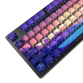 JSJT PBT Keycaps-Side Printed Translucent Keycaps,Multi-Coloured Style Shine Through Custom Keycaps,124 Keys Cherry Profile Keycap Set for Cherry MX Switches Mechanical Keyboards