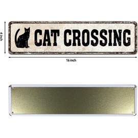 Duetom Funny Metal Warning Cat Crossing Sign Wall Décor Man Cave Bar Novelty Gift Animals Kitten, 4x16 Inch