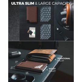 VULKIT RFID Blocking Pop Up Card Holder Slim Aluminum Metal Bank Card Holder with Business Money Pocket for Credit Cards, Banknotes and Coins, Cafe Espresso, Minimalist