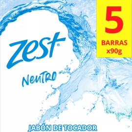 Zest Jabón En Barra Neutro Suave Para Una Piel Más Suave Y Humectada Con Glicerina Y Aceites Esenciales 5 X 90 G