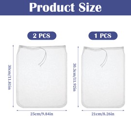 Nut Bag Strainer 3 Pack 12" (2 of 12"X10" + 1 of 9") Reusable Nylon Cheese Cloths Fine Mesh Food Strainer Multiple Food Mesh Cold Brew Filter Strainers Bag for Straining Juice Tofu Greek Yogurt Tea