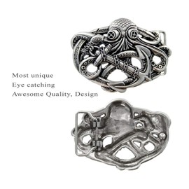 Unique Buckle Steampunk Pirate Octopus Kraken Boat Anchor Buckle one-piece Full Grain Leather Casual Jean Belt 1-1/2"(38mm) Wide (Black, 36)
