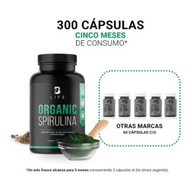 Espirulina Organica De 300 Cáps 500mg Alga Spirulina. B Life Sin Sabor