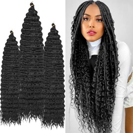 Deep Wave Crochet Hair, Pack of 3, Crochet Hair, Boho Braids, Human Hair, Soft Braided Hair Extensions for Women, Synthetic, Deep, Wavy (30 inches, 24 inches, 18 inches)