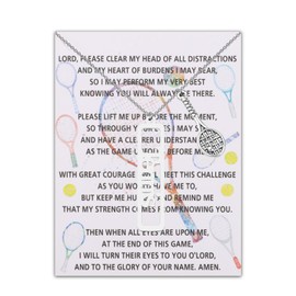 BEKECH Tennis Lord Prayer Necklace Tennis Racket Tennis Lover Necklace Tennis Player Gift Tennis Team Sports Gift Coach Gift (SILVER)