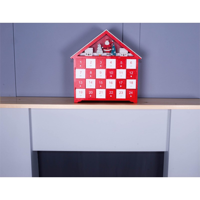 Wooden Advent Calender with 24 individual Drawers and Lights
