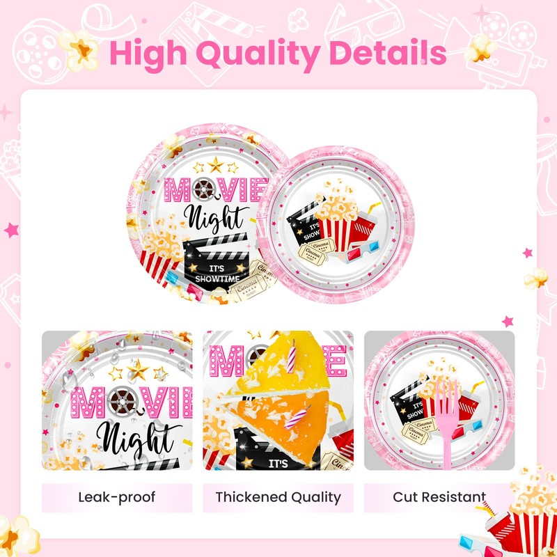 Pink Movie Night Party Decorations Tableware Set Serve 24