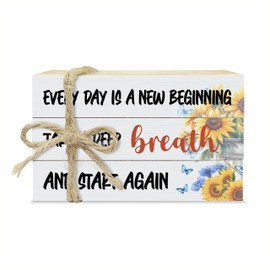 Inspirational Tiered Tray Decor, Motivational Quotes Wooden Book Stacks with Hemp Rope, Rustic Decorative Books for Farmhouse Decor, Faux Stacked Books Decor for Home Office, Housewarming Gifts (01)