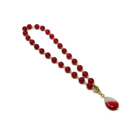 DodiGioielli-Halsband Halskette aus bordeauxroter Jade, 48 cm, mit zweifarbigem Achat-Anhänger, goldener Verschluss