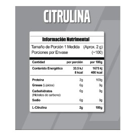 Meta Nutrition Citrulina 200 Grs 100 Serv Sabor Sin sabor