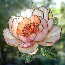Peony Birth Flower Acrylic Suncatcher Faux Stained Glass Window Hanging Birthday Gift Floral Gift for Plant Lovers