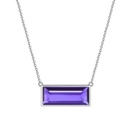 Aurora Tears February Birthstone Necklaces 925 Sterling Silver Purple Amethyst Bar Rectangle Birth Stone Pendant Jewellery Gifts for Women and Girls DP0285F