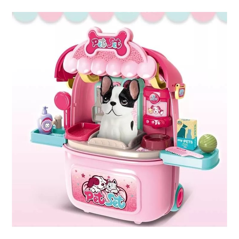 UNOMITOYS 2 IN 1 Pretend Play Pet Trolley Case Dog
