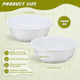 Newtay 10 Pack 162 oz Large Plastic Serving Bowls with Lids Round Extra Large Disposable Salad Bowls Containers Chip Candy Dish for Salads and Snacks Party Picnic Buffet Eating (White)