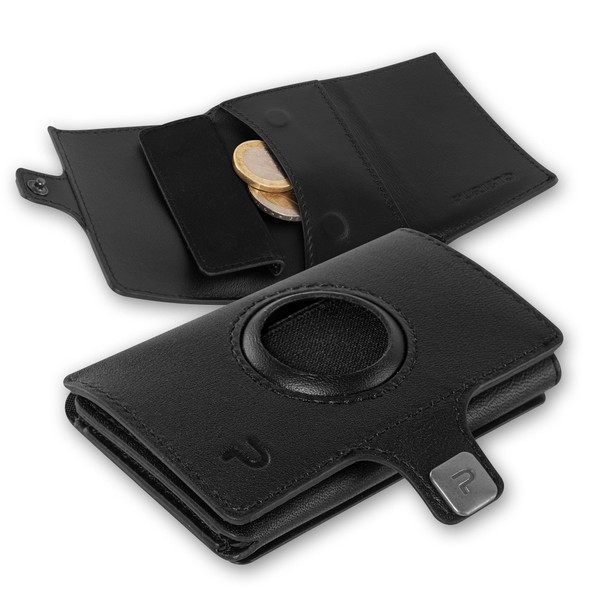 PURISTO KLIK Slim Wallet Add Ons Leather Cover, black, Airtag