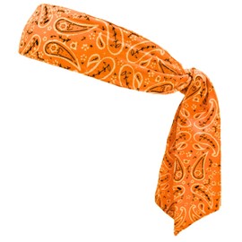 MDSTYLE Tie Bandana Headband for Men and Women Hair Accessorries Paisley and Solid Color Sweat Band for Sports Workout Hairband (Orange - Paisley)