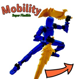 QAONIE (Assembly Completed) Two 3D Printed Figure 5.54-inch Dummy13 with Superior Weapon Expansion Set, Full Body Mechanical Movable Toy (Blue+Black)