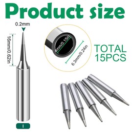 YanBous Pack of 15 900M-T-I Replacement Soldering Tips for Soldering Stations - Lead-Free Soldering with Precision, Long Shape & Needle Tip, for Electronics & Fine Work for 1010 & Soldering Station