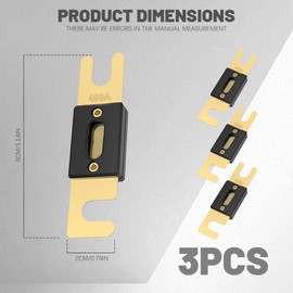3PCS 400 Amp 32 VDC ANL Blade Fuse for Marine Car Vehicle Audio and Video System, Universal Car Accessories Gold-Plated ANL Fuses Replacement for Inverters and Other Current Applicationsm (400A-3PCS)