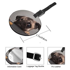 Richugui Gepäckanhänger aus Leder, rund, niedlich, Welpe, Sichtschutz, für Koffer, Kofferanhänger, Gepäcketiketten mit verstellbarem Gurt, 2 Stück