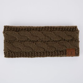 C.C Winter Fuzzy Fleece Lined Thick Knitted Headband Headwrap Earwarmer (HW-20) (New Olive)