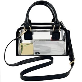 YUYAKESHI Transparent Shoulder Bag, PU, Square, Clear, Skeleton, PVC, Outing, Doll Holder, Stylish, Handbag, Waterproof, Boston Bag, 2-way, 7.9 x 5.5 x 3.9 inches (20 x 14 x 10 cm), Black