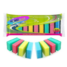 HOMESmith - Colourful Sponge Scourers - Dual Sided Dish Washing & Cleaning Sponges - Absorbent, Non-Scratch, Reusable Scourers - Pack of 20