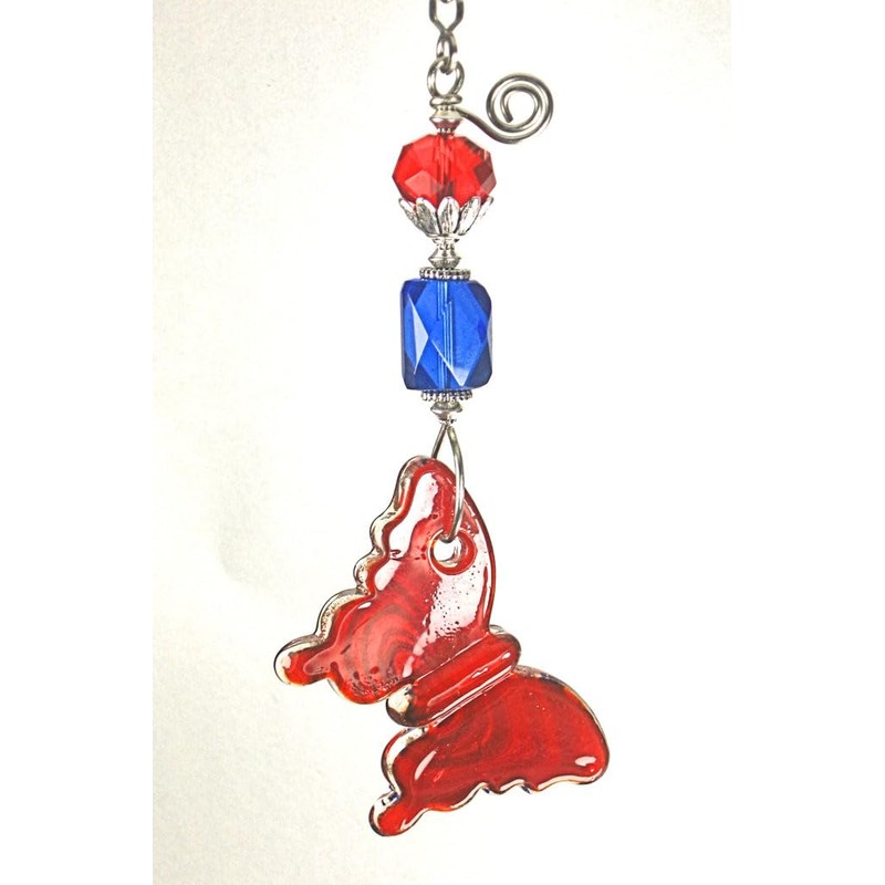 Big Bright Red and Cobalt Blue Lamp Work Glass Butterfly