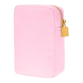 BLOC Bags Travel Makeup Bag, Cosmetic Bags for Women, Mini Makeup Bag, Cute Toiletry Bag, Beauty Bag with Chenille Patch, with Inside Zipper Pouch and Mesh Pockets (Lipstick, Baby Pink)