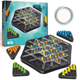 Geometric Chess Game, Chain Triangle Chess Game Interactive Triggle Game with Elastic Bands Peg Game Board Game, Elastic Band Game Triangle Rubber Band Game for Kids & Adults, 2 to 4 Players, Ages 3+