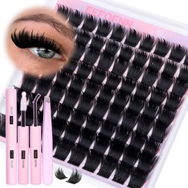 Spiky Lash Clusters Kit D Curly Volume Eyelash Clusters Kit Dramatic Cluster Eyelash Extensions Kit Bond and Seal Tweezers 10-16mm Individual Lashes Thick Mega Lashes Extension Kit by Eefofnn