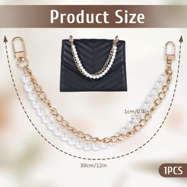Aeaocvo Gold Pearl Purse Chain, Bag Extender Charms Chain, Pearl Strap Extenders for Handbags Bag Straps Short Handle Replacement Charms for Women