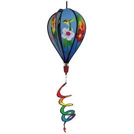 In the Breeze Hummingbird Flowers 6-Panel Kinetic Hot Air Balloon Wind Spinner,11" W x 17" H, 26" Tail,1047