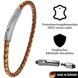 Simaru Premium Leather Bracelet Made in Germany for Men and Women, Unisex Genuine Leather Braided Bracelet with Stainless Steel Hook Clasp, Skin-Friendly, Leather