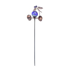 Echo Valley 4276 Dragonfly Anemometer Illuminarie Pinwheel Outdoor Décor for Yards and Gardens, 8 x 34 inches, Beige/Brown/Blue