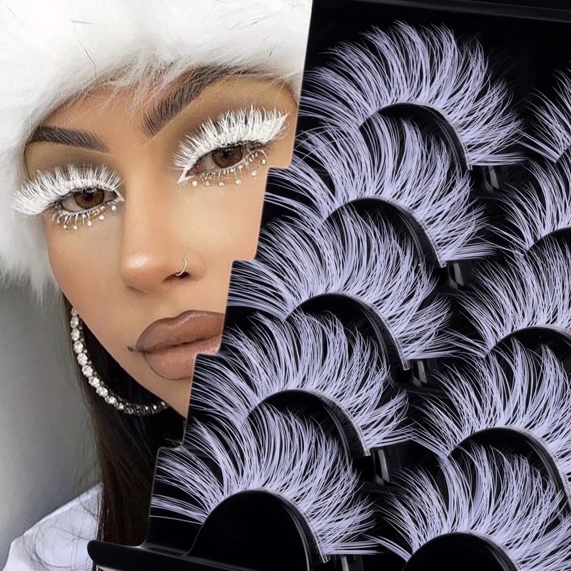 Christmas White Lashes Natural White False Eyelashes Wispy Cat Eye