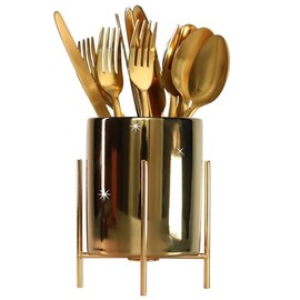 LOUIE SILNA Ceramic Cutlery Holder, Spoon Holder with Metal Frame, Gold Kitchen Utensil Holder, Suitable for Home, Kitchen Countertop, Party, Dinner and Restaurant