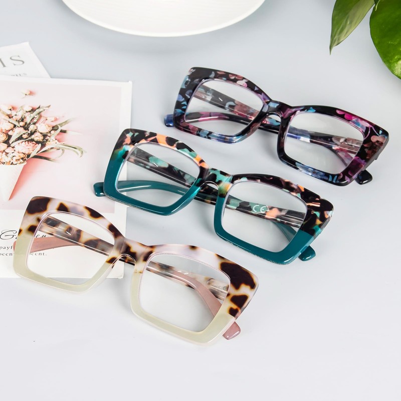 REAVEE 3 Pack Oversized Square Reading Glasses Oprah Style for