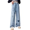 AOWKULAE Girls Heart Print Baggy Jeans Stretch Waist Wide-Leg Jeans,