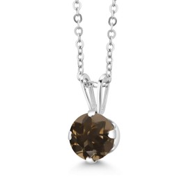 Gem Stone King 925 Sterling Silver Brown Smoky Quartz Pendant Necklace For Women (0.80 Cttw, Gemstone Birthstone, Round 6MM, with 18 Inch Chain)