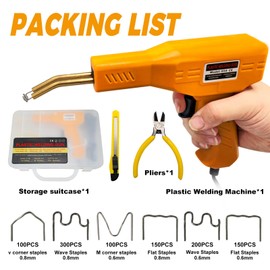 hengzhixingguang 220W Plastic Welder, 1000 PCS Hot Stapler Plastic Welding Kit, Plastic Repair Kit with LED light, AC110v-130v, 6 Types Staples for Bumper, Kayak, Plastic Product Repairs (Yellow)