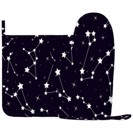 Mxocom Stars Oven Mitt and Pot Holder with Silicone Beautiful Cosmic Space Astronomy with Stars and Constellations on Night Starry Sky Heat Resistant Kitchen for Cooking BBQ Baking Grilling Spring